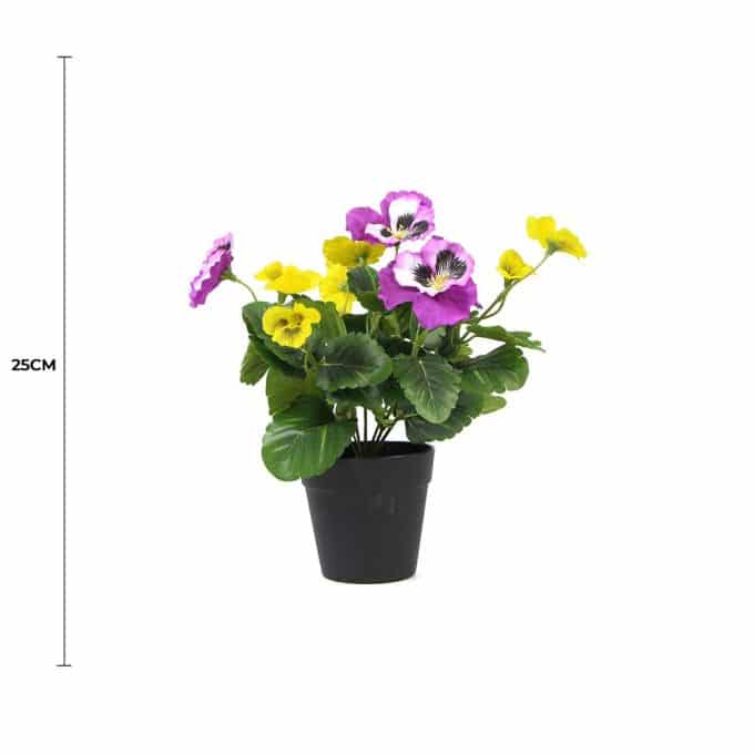 Mixed Pink and Yellow Flowering Potted Artificial Pansy Plants 25cm