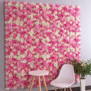 Artificial Flower Wall Backdrop Pink Flowers with Chair