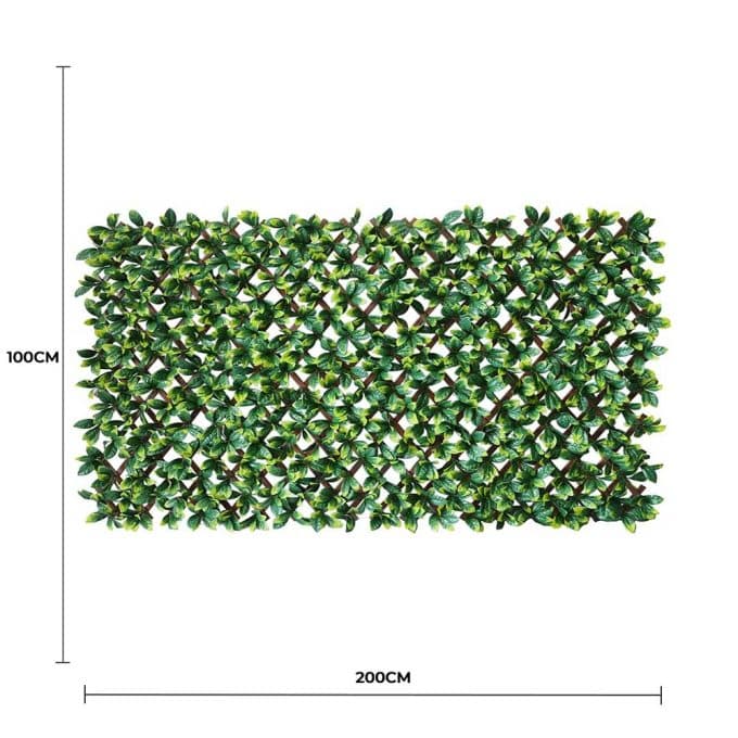 Premium Laurel Leaf Artificial Hedge Extendable Trellis Screen 2 Meter By 1 Meter UV Resistant (PVC)
