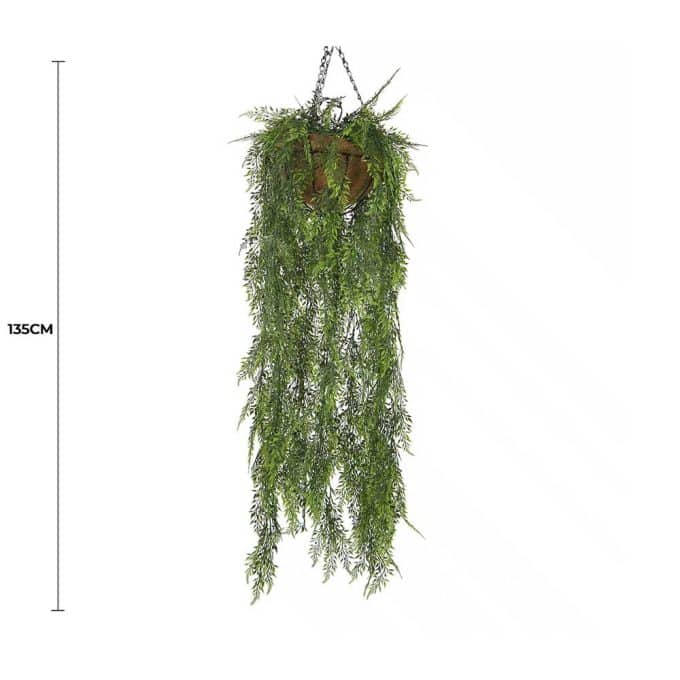 Hanging Mixed Green Artificial Fern Foliage Hanging Basket 135cm UV Resistant