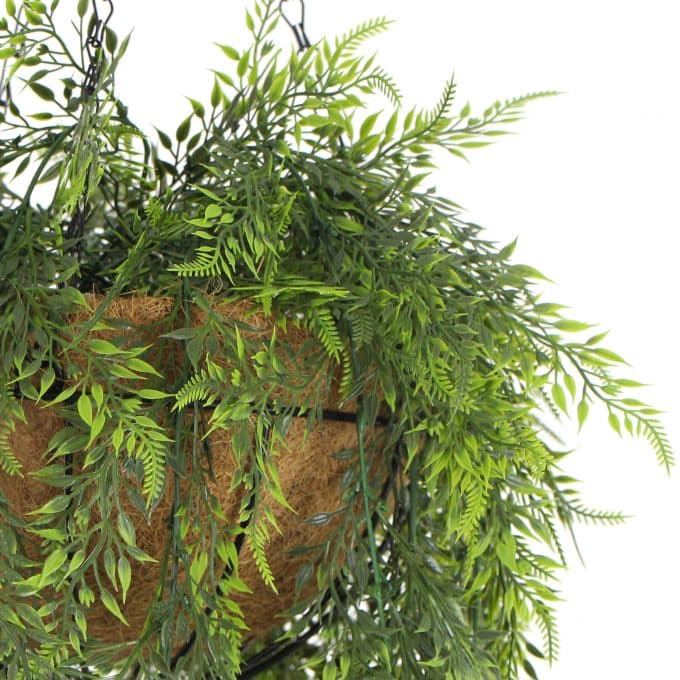 Nearly Natural Hanging Fern Basket with faux Moss Evergreen Ferns