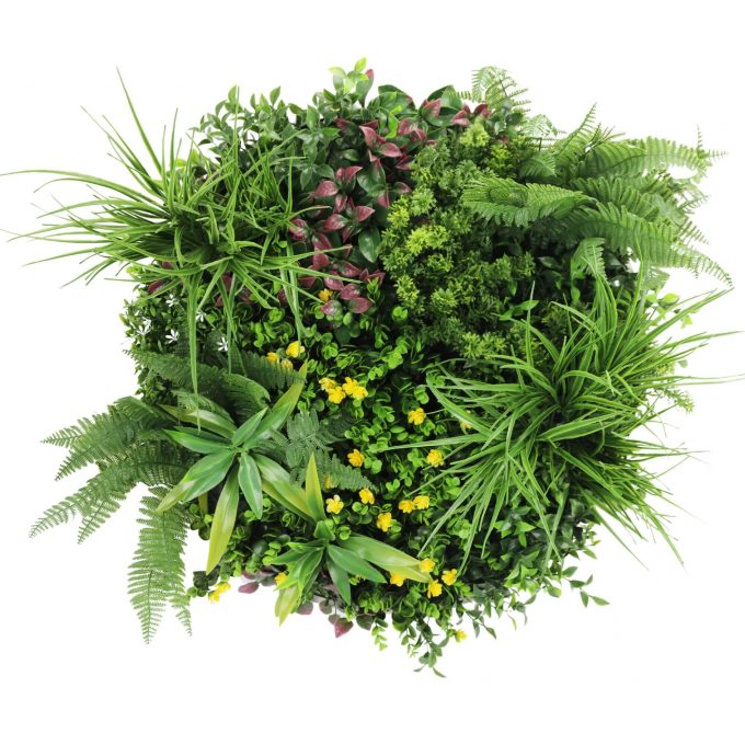 Frame and Leaf View Slimline Artificial Green Wall Disc White Country Fern Disc 60cm