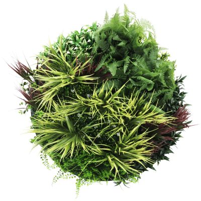 Front View Artificial Green Wall Disc 80cm Grassy Fern Fields White Frame (1)