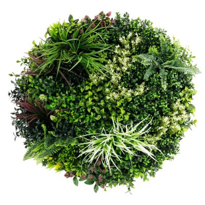 Front View Slimline Artificial Green Wall Disc White Colour Fresh Disc 80cm