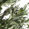 Large Artificial Olive Tree with Metal Plate and Faux Olives attached to the tree close up faux olives and leaves
