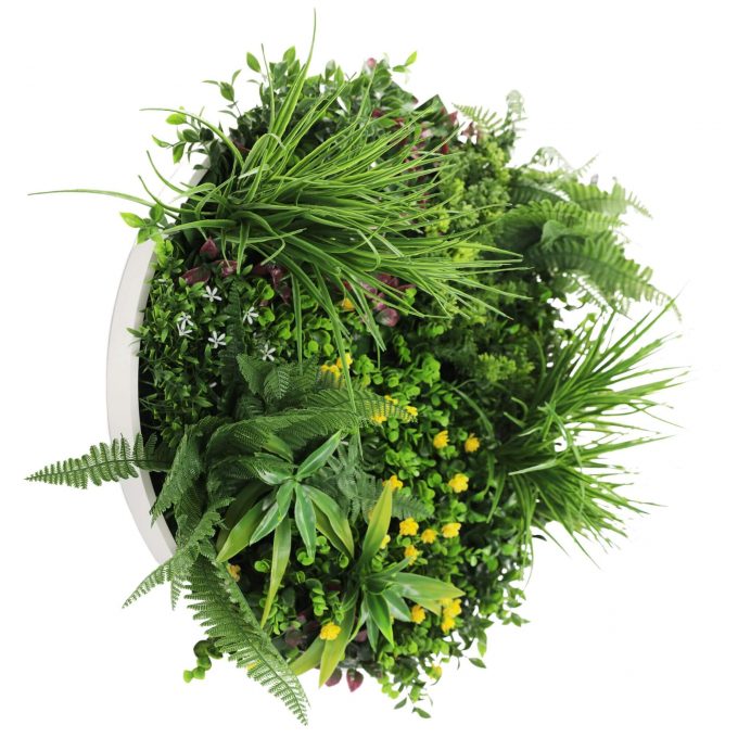 Side View Slimline Artificial Green Wall Disc White Country Fern Disc 60cm
