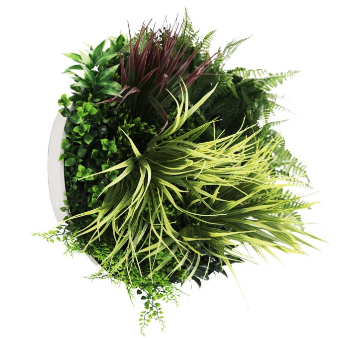 Side View Disc Slimline Artificial Green Wall Disc White Grassy Fern Disc 80cm