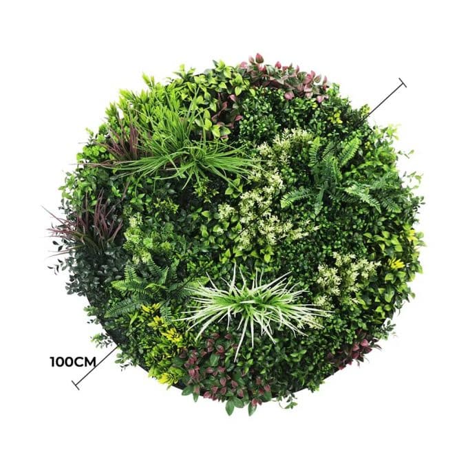 Slimline Artificial Green Wall Disc Art 100cm Colour Fresh UV Resistant (Black)