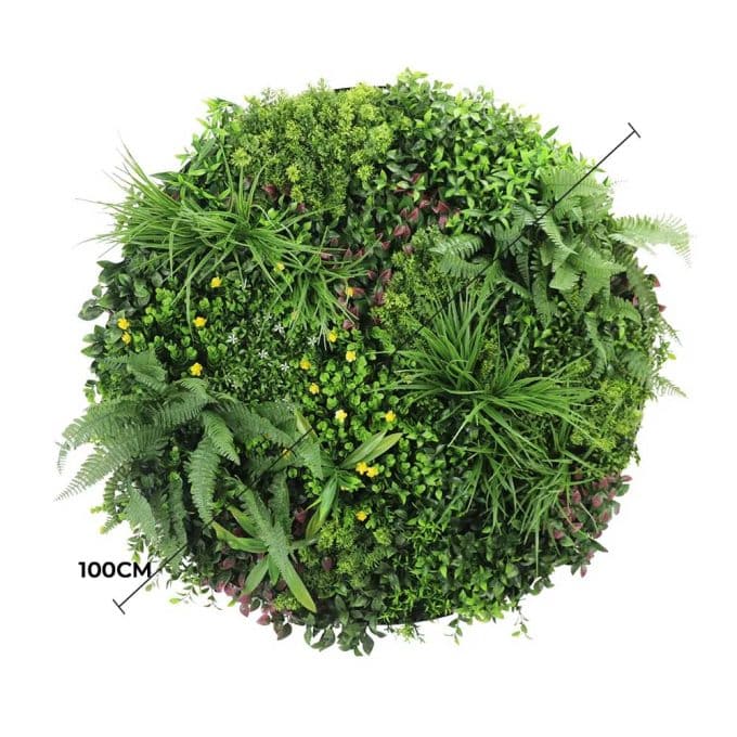 Slimline Artificial Green Wall Disc Art 100cm Country Fern UV Resistant (Black)