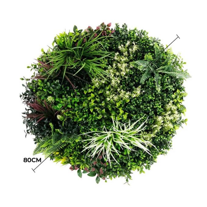 Slimline Artificial Green Wall Disc Art 80cm Colour Fresh UV Resistant (White)