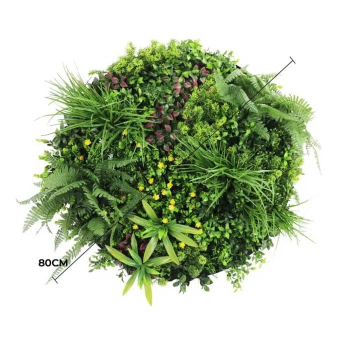 Slimline Artificial Green Wall Disc Art 80cm Country Fern UV Resistant (White)