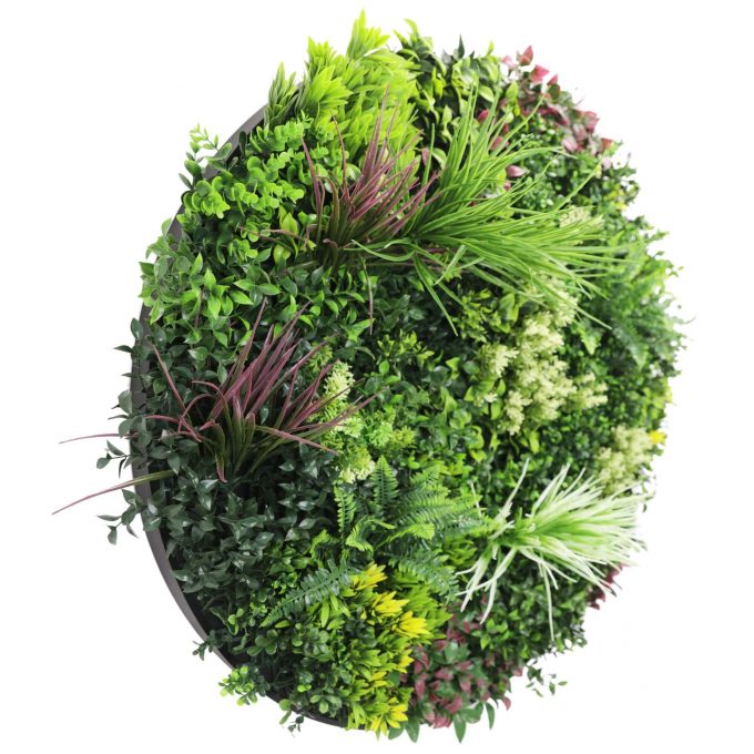 UV Resistant Slimline Artificial Green Wall Disc Black 100cm Colour Fresh Wall Art Side View