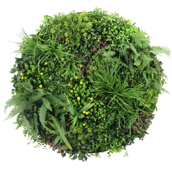 UV Resistant Slimline Artificial Green Wall Disc White 100cm Country Fern Wall Art Disc (1)