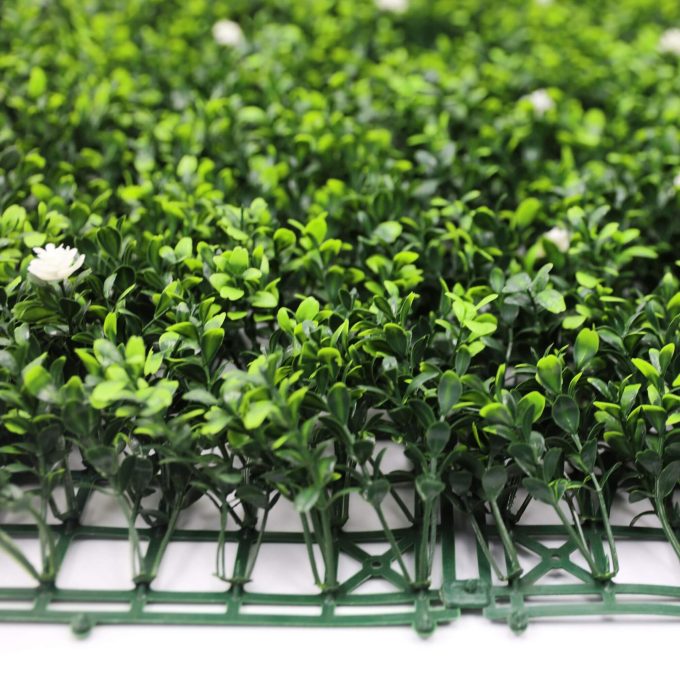 Close Up Artificial Buxus Hedge Panels with Flower Flowering Artificial Green Walls