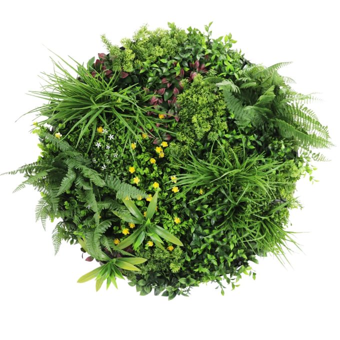 Front View Slimline Artificial Green Wall Disc Art 80cm Country Fern UV Resistant (Black)