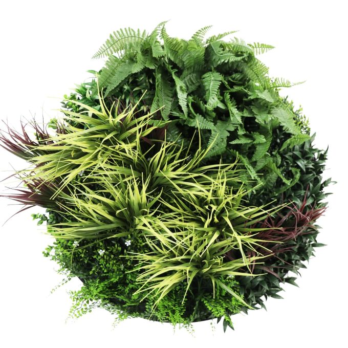 Front View Slimline Artificial Green Wall Disc Art 80cm Grassy Fern UV Resistant (Black)