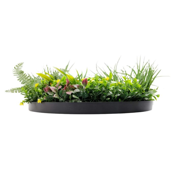 Front Slimline Artificial Green Wall Disc Art 60cm Country Fern UV Resistant (Black)