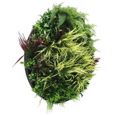 Front View Slimline Artificial Green Wall Disc Art 80cm Grassy Fern UV Resistant (Black) (1)