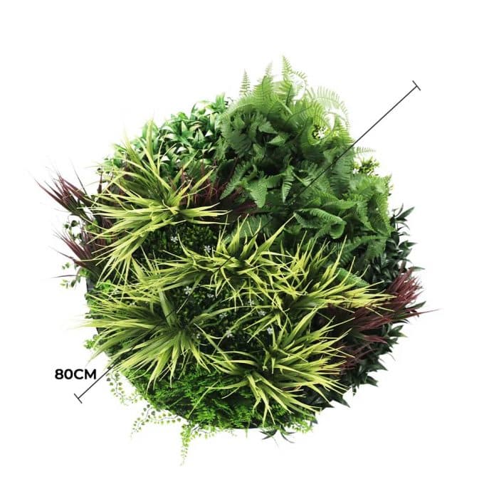 Slimline Artificial Green Wall Disc Art 80cm Grassy Fern UV Resistant (Black)