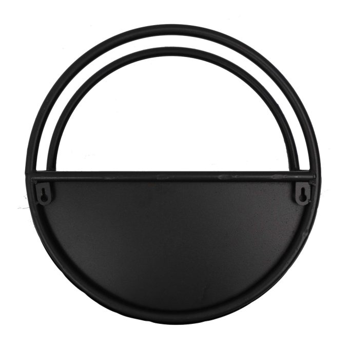 Floating Half Moon Semi Circle Metal Wall Planter Onyx Black 35cm Back of Planter