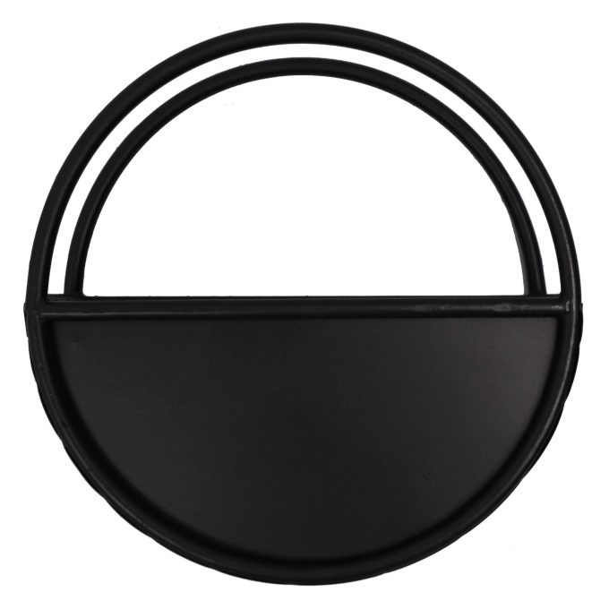 Premium Floating Half Moon Semi Circle Metal Wall Planter Onyx Black 35cm Front of Planter