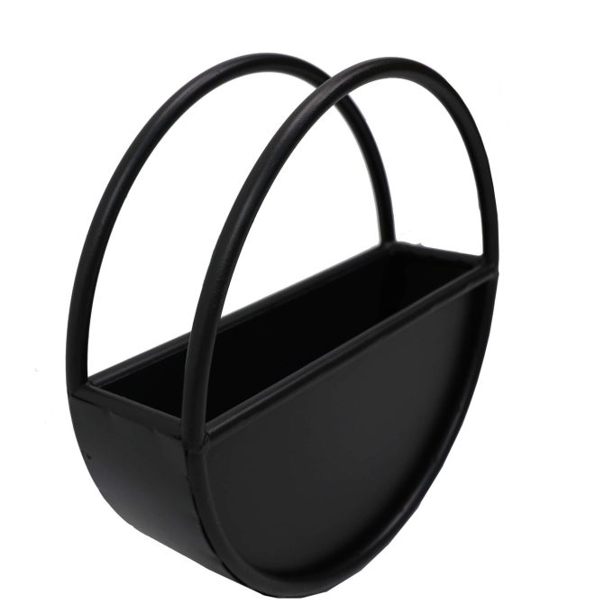 Premium Floating Half Moon Semi Circle Metal Wall Planter Onyx Black 35cm Side of Planter