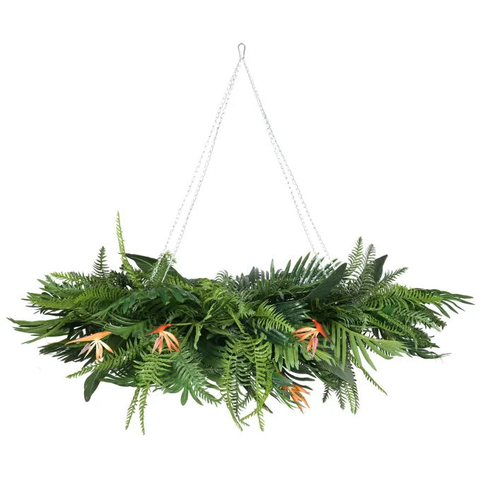 Hanging Artificial Flower Arrangement with Bird of Paradise Flower Hanging View