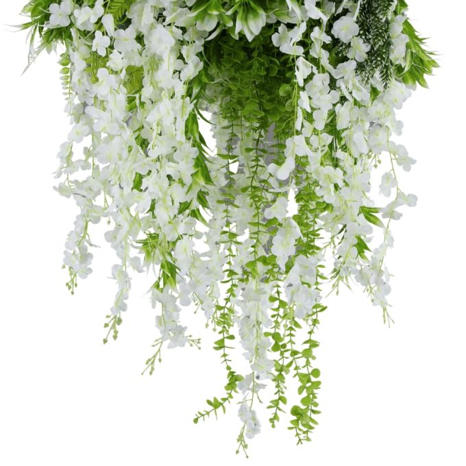 Modern Wall Art with Hanging Artificial Plants and a Silver Metal Frame Designed