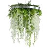 Modern Wall Art with Hanging Artificial Plants and a Silver Metal Frame Designed Faux Wisteria Plants