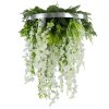 Modern Wall Art with Hanging Artificial Plants and a Silver Metal Frame Designed Hanging Wisteria Plants