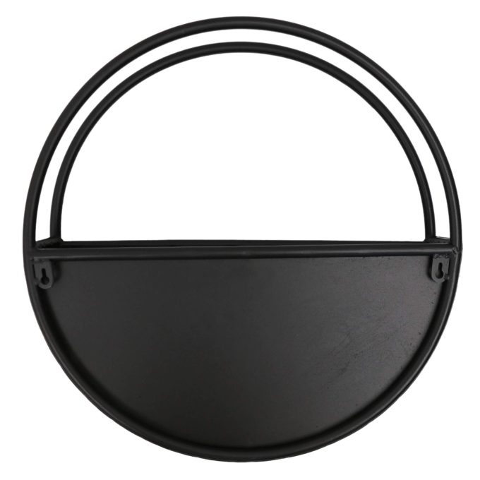 Premium Floating Half Moon Semi Circle Metal Wall Planter Onyx Black 45cm back