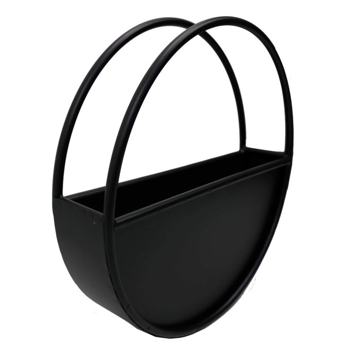 Premium Floating Half Moon Semi Circle Metal Wall Planter Onyx Black 45cm potted plants