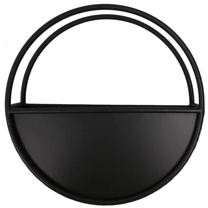 Premium Floating Half Moon Semi Circle Metal Wall Planter Onyx Black 45cm potted plants front view