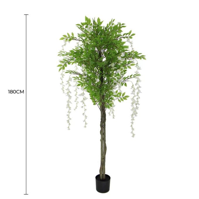 Flowering Artificial Wisteria With White Flowers 180cm