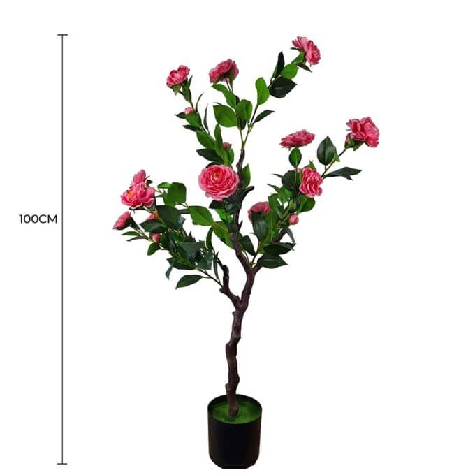 Flowering Natural Pink Artificial Camellia Tree 100cm