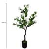 Flowering Natural White Artificial Camellia Tree 100cm