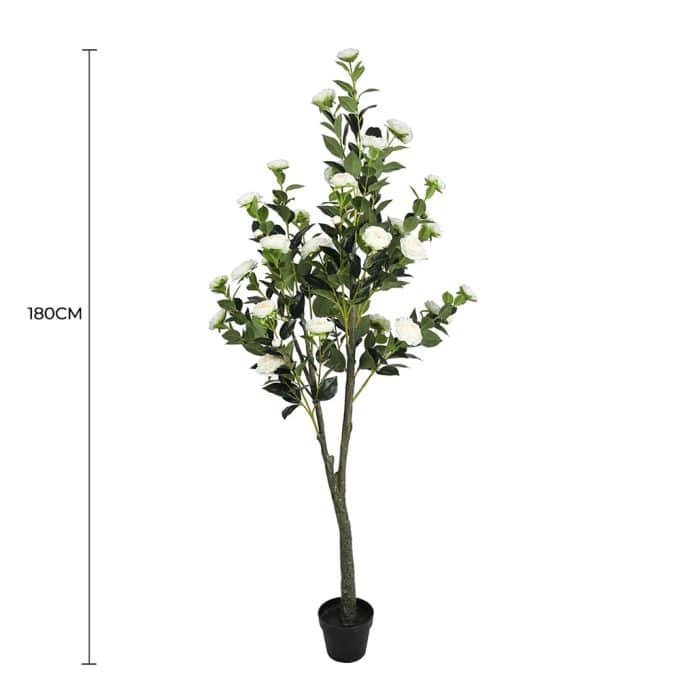 Flowering Natural White Artificial Camellia Tree 180cm