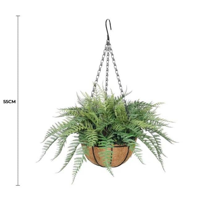 Artificial Potted Fern Hanging Basket (Fresh-Green) UV Resistant 55cm
