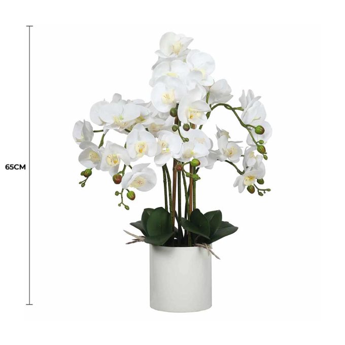 Large Multi Stem White Potted Faux Orchid 65cm