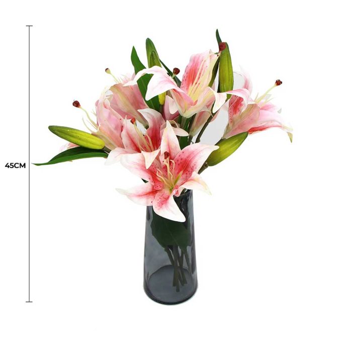 Premium Faux Pink Lily In Glass Vase
