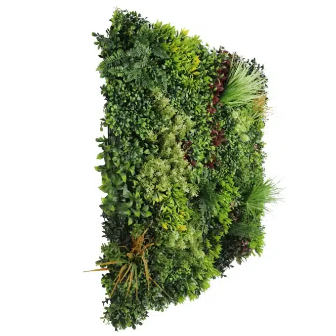Realistic artificial green wall for privacy screening side view