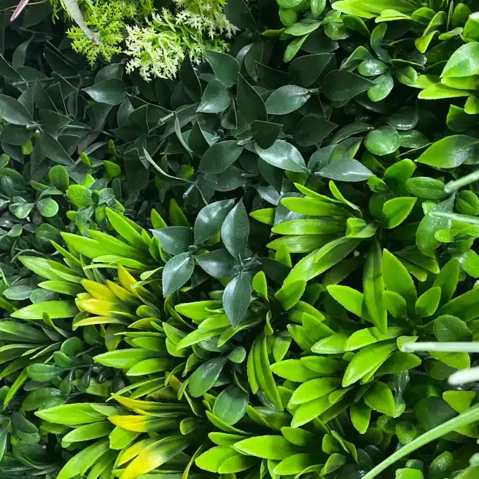 Intricate faux greenery leaf patterns up close