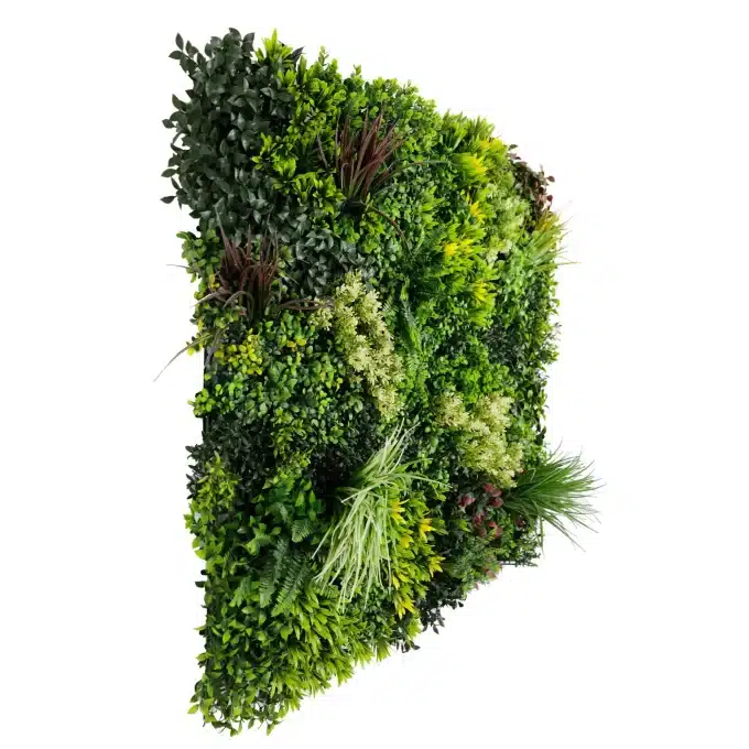 Vivid colors of premium artificial foliage detail side view