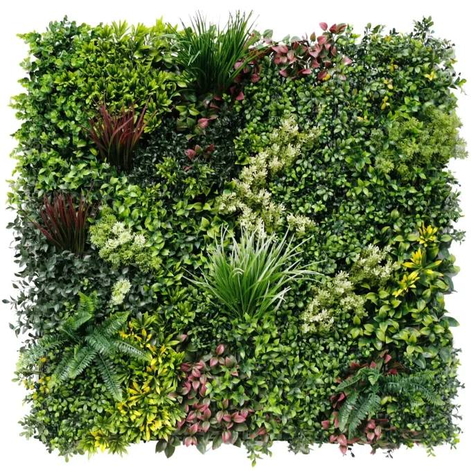 Detailed view of realistic artificial leaf design evergreen wall panel set