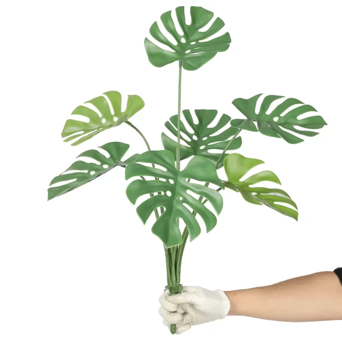 Faux Monstera Whorls - Detailed Green Leaf Arrangement