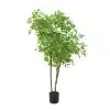 A full-bodied artificial bamboo plant in a black pot, with a lush canopy of green leaves