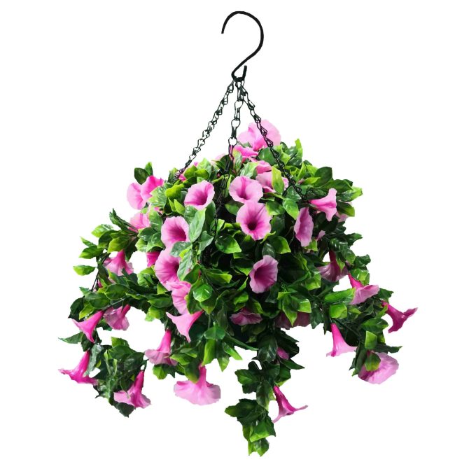 Artificial Flowering Petunia Basket Pink With Hanging Hook