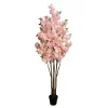 Pink Flowering Artificial Cherry Blossom Tree Pink Faux Flowers Side View