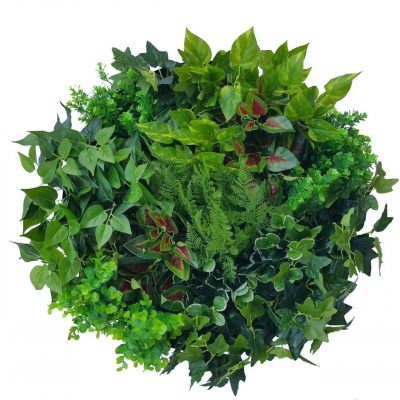 Artificial Plant-Artificial Green Wall Disc Art 60cm Mixed Fern & Ivy (Fresh White)
