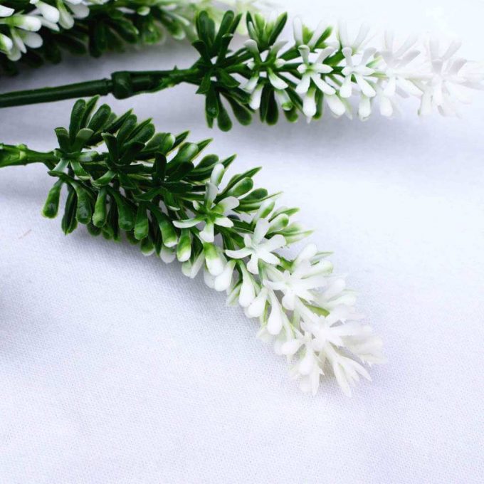 Small white artificial lavender plant stem